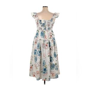 Blue and Pink Pleated Midi Sundress with Flutter Sleeves